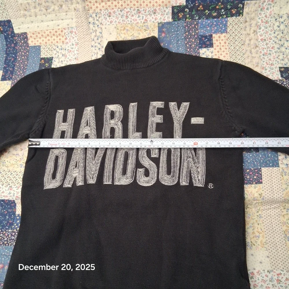 Harley Davidson Embroidered Knit Turtle Neck Sweater Mens Size Medium Black
